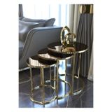 Puklife Ceylin 3lü Zigon Sehpa Gold Ayak, Bronz Aynalı