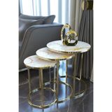 Puklife Ceylin 3lü Zigon Sehpa Gold Ayak, Gold Mermer Desen Kırılmaz Cam