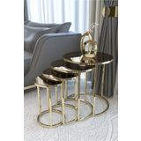 Puklife Ceylin 4lü Zigon Sehpa Gold Renk Metal Ayak, Bronz Ayna