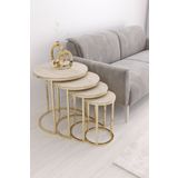 Puklife Ceylin 4lü Zigon Sehpa Gold Renk Metal Ayak, Traverten Mdf