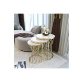 Puklife Hasır 3lü Zigon Sehpa Gold Ayak Krem Mdf