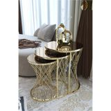 Puklife Hasır 3lü Zigon Sehpa Gold-Bronz (Gold Nikel)