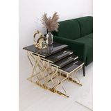 Puklife Hayal 4'lü Kare Zigon Sehpa Seti Gold Ayak, Siyah Mermer Mdf