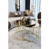 Puklife Yavrulu Orta Sehpa Gold Renk Metal Ayak Bronz Ayna