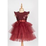 Pul Payet Kız Çocuk Tütü Elbise - Bordo - 3 - 4 Yaş