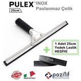 Pulex Cam Silme Aparatı Camçek / Çekçek 25 cm - Paslanmaz Çelik Tutamaklı ( 1 Adet Yedek Lastik Hediye ) - 00-Siyah - Beyaz