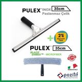 pulex Profesyonel Ev ve İş yeri Cam Tem. Seti - 35cm İnox Camçek + Mikrofiber Peluş Takım