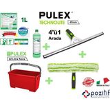 pulex Profesyonel Ev ve İş yeri Cam Tem. Seti - 45cm Technolite Camçek + Peluş + Kova + Özel Cam Deterjanı