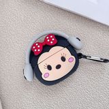 Puli Pro-Pro 2 Nesil Uyumlu Koruyucu Bluetooth Kulaklık Kılıfı Minnie Mouse Figürlü - Siyah - Koyu Kırmızı