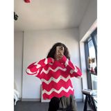 Pullaps Zikzak Çizgili Desenli Triko Kazak Pembe - Pembe - Beyaz - Standart