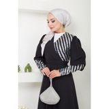 Pullu Anvelop Uzun Krep Tesettür Ebiye Elbise 2739 - 40 - Siyah - Gümüş