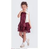Pullu Fiyonk Detaylı Kız Çocuk Elbise Abiye - 4 Yaş - Bordo