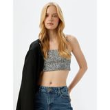 Pullu Payetli İp Askılı Crop Kare Yaka Abiye Bluz