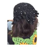 Pullu Siyah File Örgü Bandana