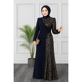 Pullu Tesettür Balık Abiye Elbise 2777 - Lacivert - 38