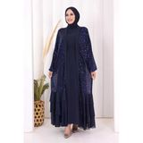 Pulpayet İşlemeli Abaya Ve Elbise Takım 8483 Lacivert