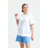 Pulur.co Beyaz Kısa Kollu Bisiklet Yaka 2 Iplik Oversize Sweatshirt