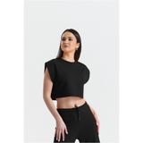pulur.co Siyah Basic Kolsuz Crop Sweatshirt
