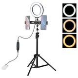 Puluz 1.1m Çift Telefon Tutucu 6.2cm LED Işık Stand Youtubercanlı Yayın Selfie Tiktok Makeup-(5