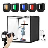 PULUZ Fotoğraf Işık Kutusu Taşınabilir Fotoğraf Stüdyosu Çekim Çadırı Katlanabilir Masa Üstü Mini LED Aydınlatma Entegre LED Ampuller ve 6 Renkli Arka Plan, Boyut: 60 cm x 60 cm x 60 cm, AB Fişi