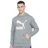 Puma Classics Men's Logo Hoodie Unisex Yetişkin Kapüşonlu Sweatshirt, Medium Gray Heather, S