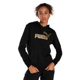 PUMA Ess logolu kapüşonlu kadın sweatshirt, Siyah altın, S