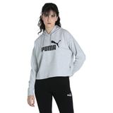 Puma Essentials Logo Cropped Women's Hoodie Kadın Kapüşonlu Sweatshirt, Light Gray Heather, L