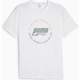 Puma Graphic Run Emblem Erkek Beyaz Yuvarlak Yaka Tişört - 2XL