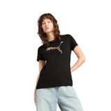 Puma Graphics Floral Cat Logo Siyah Kısa Kollu Kadın T-Shirt