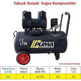 Puma Hızlı Yüksek Verimli Yağsız Pistonlu Kompresör - 50 Lt - 2 Hp - 8 Bar - Hava Üretimi: 245 Lt/dk. - 220 Volt