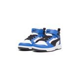 PUMA Rebound V6 Mid Ac+ PS üniseks çocuk spor ayakkabısı, Beyaz Siyah Yarış Mavisi, 29 EU