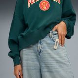 Puma Wardrobe Essentıals Sports Legacy Kadın Geniş Kesim Sweatshırt - Yeşil