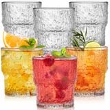 Pumtus 6'lı Paket Romantik Su Bardağı, 8oz Vintage İçme Camı Bardağı, Kristal Nervürlü Kayalar Yağmur Damlası Desenli Cam Bardak, Buzlu Kahve, Soda, Çay için Yaratıcı Kokteyl Viski Züccaciye Seti