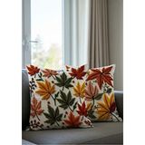 Punch Nakış Desen Dijital Baskılı Sonbahar Temalı Turuncu Sarı Renklerde 2li Kırlent Kılıfı - 43 x 43 cm - Çok Renkli