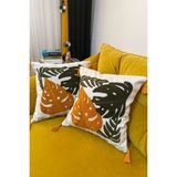 Punch Nakışlı 2 Adet Kırlent Kılıfı - 43 x 43 cm - Bej