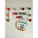 Punchingişler Bebek/Çocuk Odası İsimli Yastık Kılıfı - Kapı Süsü/Takı Yastığı Kılıfı İkili Takım / Bebek Hediyelik Hastane Takımı/Dekoratif İsimli Kılıf-Pano