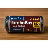 Pundix J650 Jumbo Boy Çöp Torbası 80X110 Cm 1 Rulo (10 Adet) 650 G Çift Kat 70 Mikron Endüstriyel Siyah Poşet