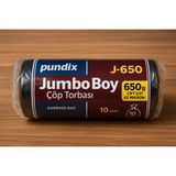 Pundix J650 Kalın Jumbo Boy Çöp Torbası 80X110 cm – 1 Rulo (10 Adet) – 650 G – Çift Kat 70 Mikron Endüstriyel Siyah Poşet - 80 x 110 cm