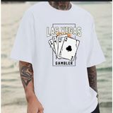 Punıx Büyük Beden Battal Las Vegas Baskılı Yazlık Bisiklet Yaka Erkek T-Shırt - Beyaz - 9XL