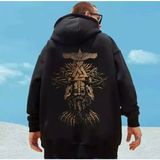 Punıx Büyük Beden Bıg Sıze Vıkıng Valhalla Sırt Baskılı Yüksek Kalite Tam Kışlık Erkek Sweatshırt - Siyah - 9XL