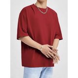 Punix Büyük Beden Özel Seri Baskısız Düz Renk Oversize %100 Pamuk Battal Erkek T-Shırt - Kırmızı - 7XL