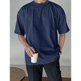 Punix Büyük Beden Özel Seri Baskısız Düz Renk Oversize %100 Pamuk Battal Erkek T-Shırt - Lacivert - 3XL