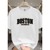 Punix Büyük Beden Özel Seri Boston Göğüs Baskılı %100 Pamuk Yeni Stil Battal Erkek T-Shirt - Beyaz - 3XL