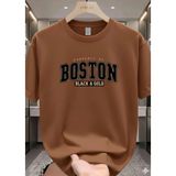 Punix Büyük Beden Özel Seri Boston Göğüs Baskılı %100 Pamuk Yeni Stil Battal Erkek T-Shirt - Kahverengi - 9XL