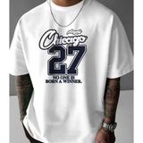Punix Büyük Beden Özel Seri Chicago 27 Baskılı Ultra Rahat %100 Pamuk Oversize Battal Erkek T-Shirt - Beyaz