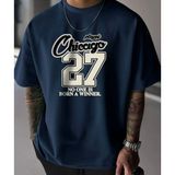 Punix Büyük Beden Özel Seri Chicago 27 Baskılı Ultra Rahat %100 Pamuk Oversize Battal Erkek T-Shirt - Lacivert - XS