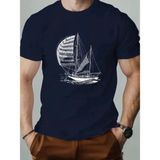 Punix Büyük Beden Özel Seri Marin Baskılı %100 Pamuk Ter Tutmayan Modern Battal Erkek T-Shirt - Lacivert