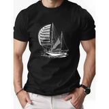 Punix Büyük Beden Özel Seri Marin Baskılı %100 Pamuk Ter Tutmayan Modern Battal Erkek T-Shirt - Siyah - 9XL