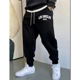 Punıx Büyük Beden Rahat Kalıp Los Angeles Baskılı Tam Kışlık Erkek Tarz Eşofman Altı - 11XL - Siyah
