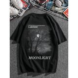 Punıx Büyük Beden Rahat Kalıp Moonlıght Baskılı Erkek Yazlık T-Shırt - Siyah - 11XL